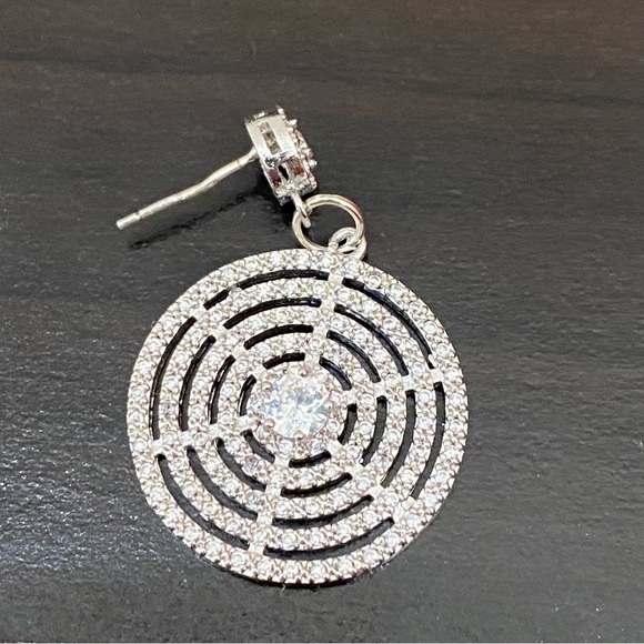 Silver-tone CZ Cubic Zirconia Round Swirl Web Pave Drop Earrings - Picture 13 of 13